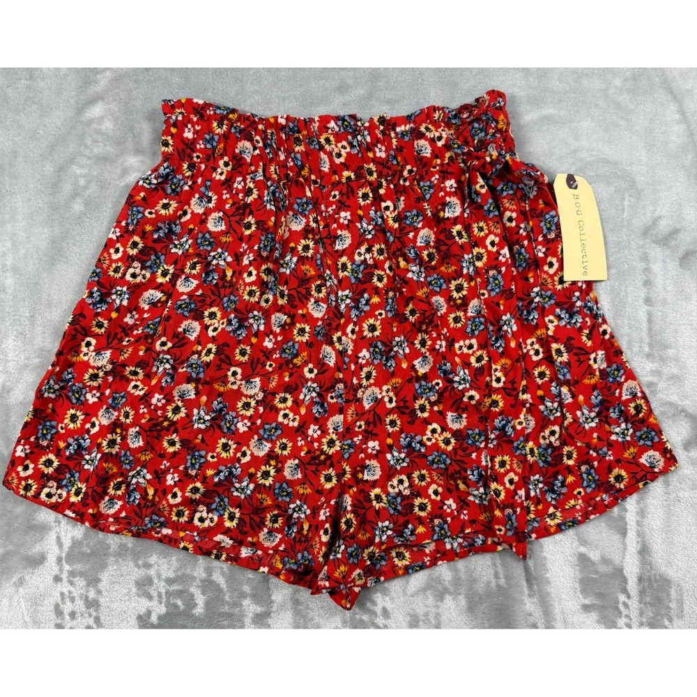 NWT B·O·G Collective Red Floral Paperbag Waist Shorts Medium Fairycore Boho